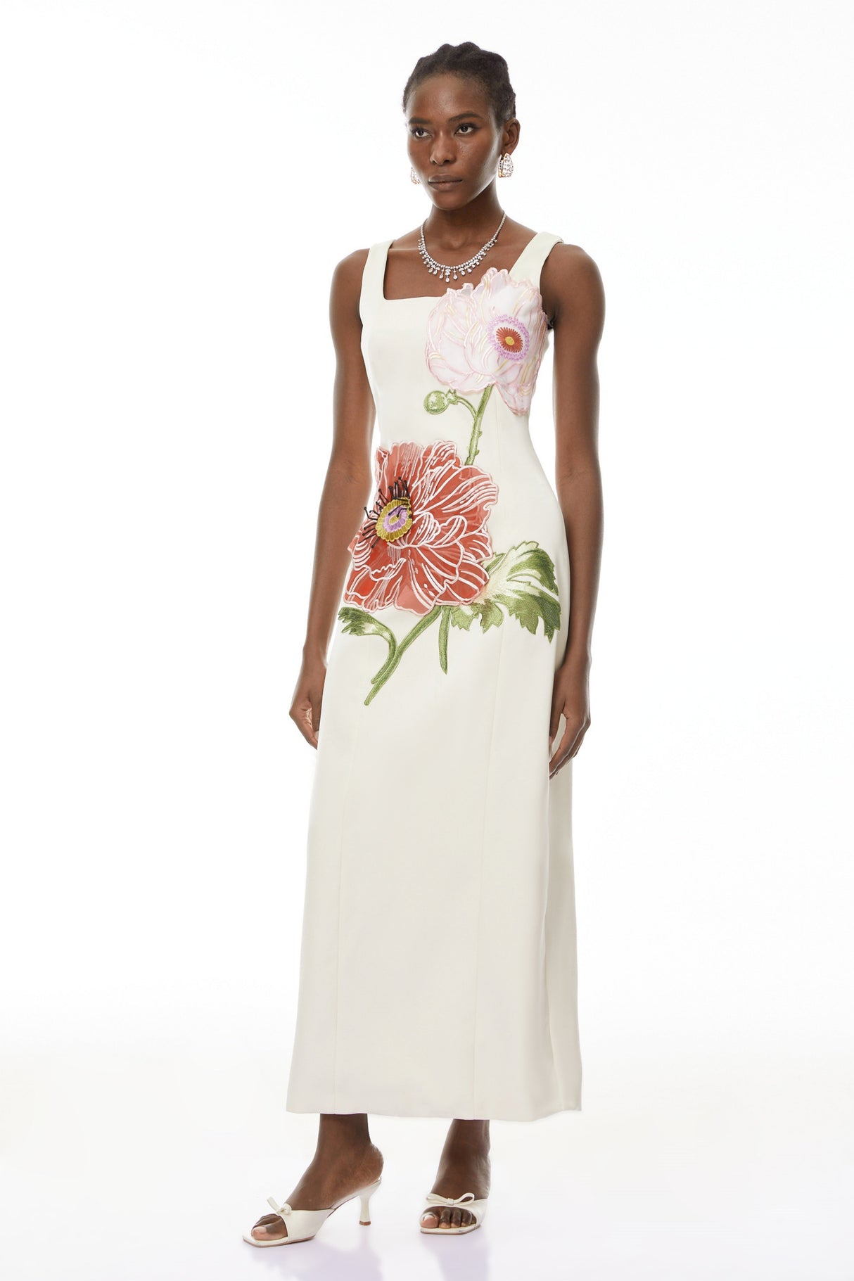 Aurohaya Damaris White Flora Embroidered Maxi Dress