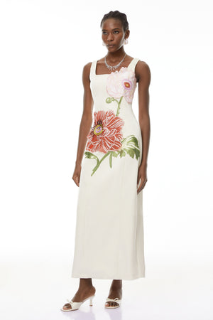 Aurohaya Damaris White Flora Embroidered Maxi Dress