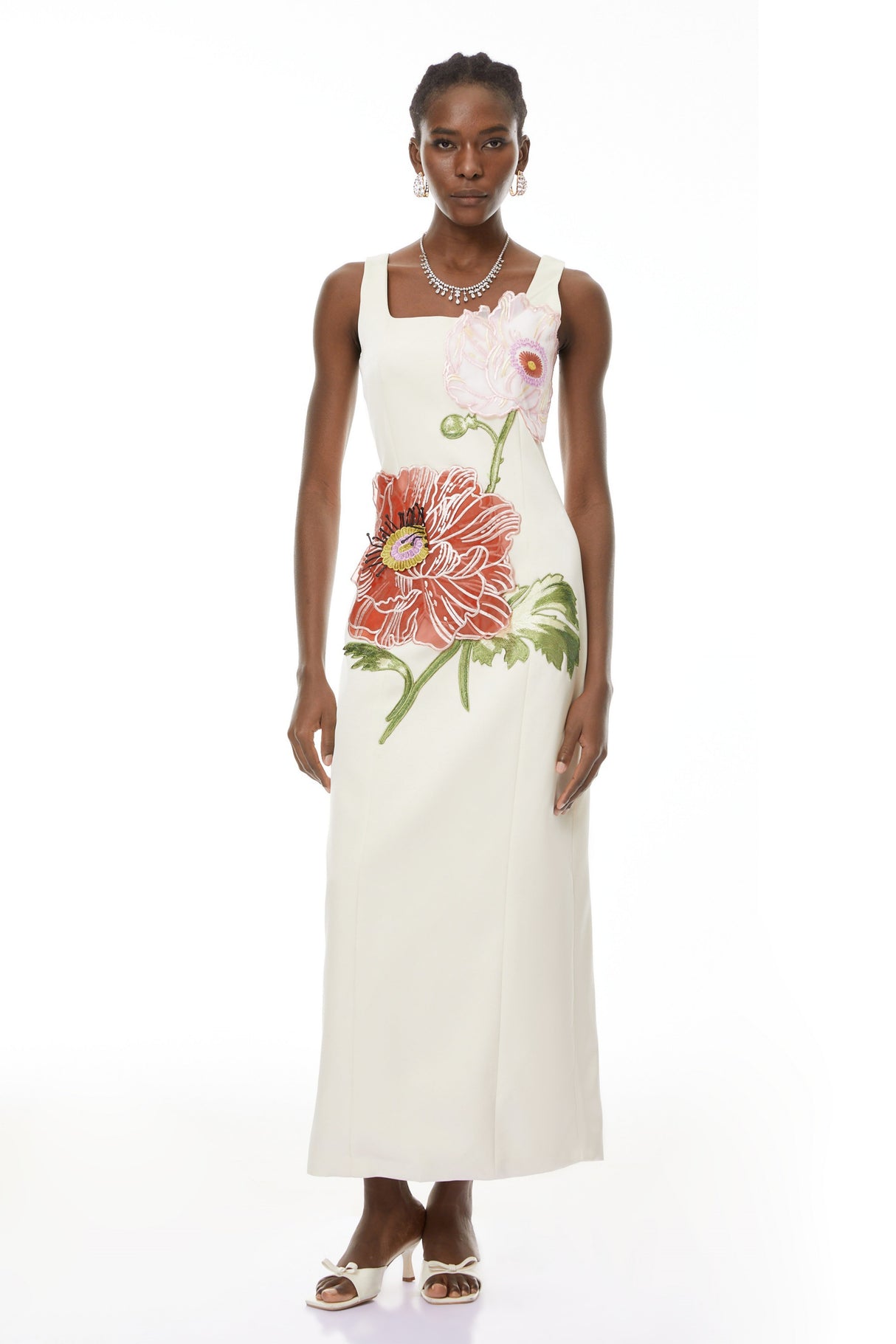 Aurohaya Damaris White Flora Embroidered Maxi Dress