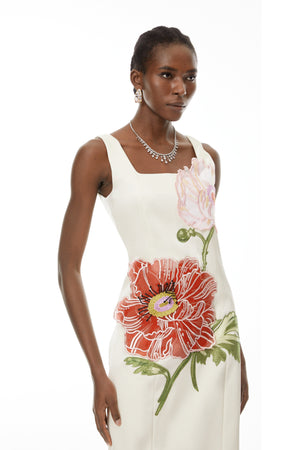 Aurohaya Damaris White Flora Embroidered Maxi Dress