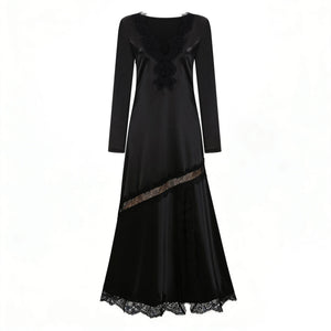 Aurohaya Raphaëlle Black Lace Panel Satin Maxi Dress