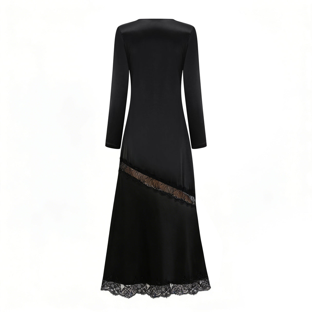 Aurohaya Raphaëlle Black Lace Panel Satin Maxi Dress
