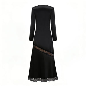 Aurohaya Raphaëlle Black Lace Panel Satin Maxi Dress