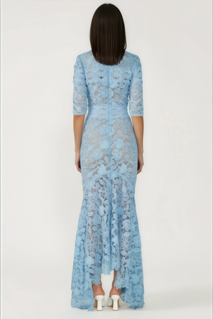 Aurohaya Daniela Blue Floral Lace Mermaid Maxi Dress