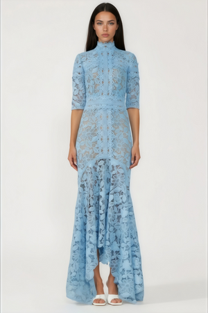 Aurohaya Daniela Blue Floral Lace Mermaid Maxi Dress