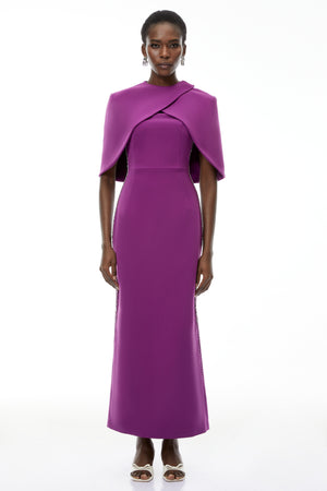 Aurohaya Darcie Purple Beaded Cape Design Maxi Gown