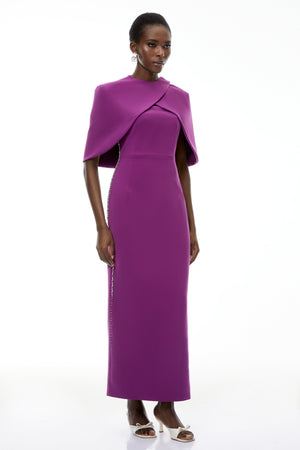 Aurohaya Darcie Purple Beaded Cape Design Maxi Gown