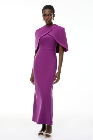 Aurohaya Darcie Purple Beaded Cape Design Maxi Gown