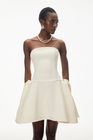 Aurohaya Daryna Ivory Cinched Waist Mini Dress