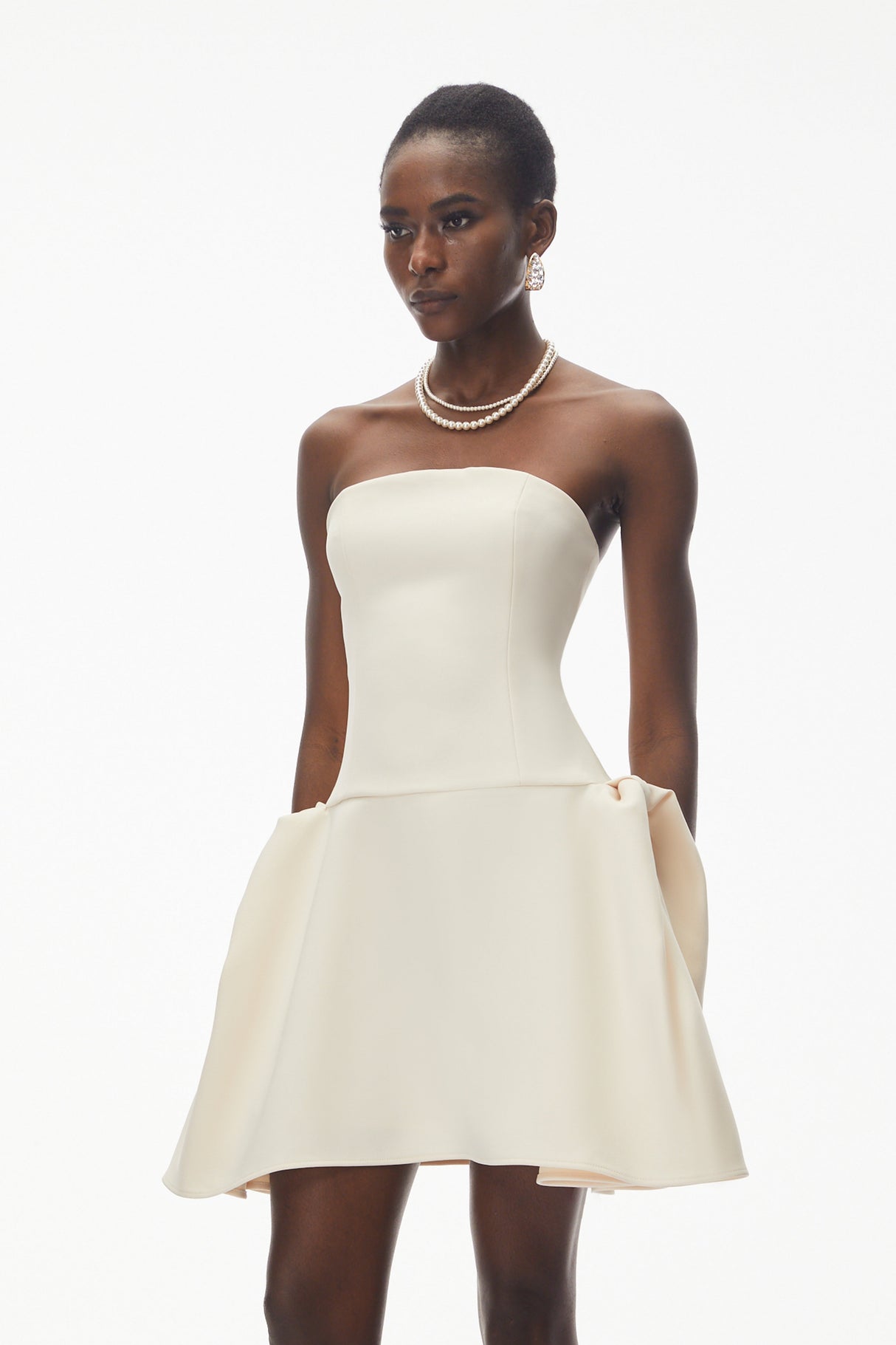 Aurohaya Daryna Ivory Cinched Waist Mini Dress