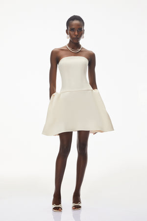 Aurohaya Daryna Ivory Cinched Waist Mini Dress