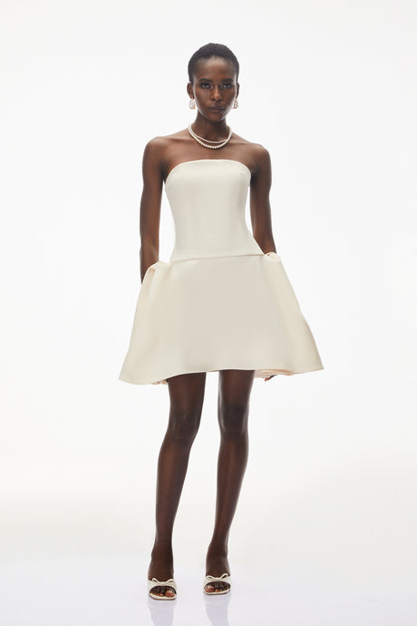 Aurohaya Daryna Ivory Cinched Waist Mini Dress