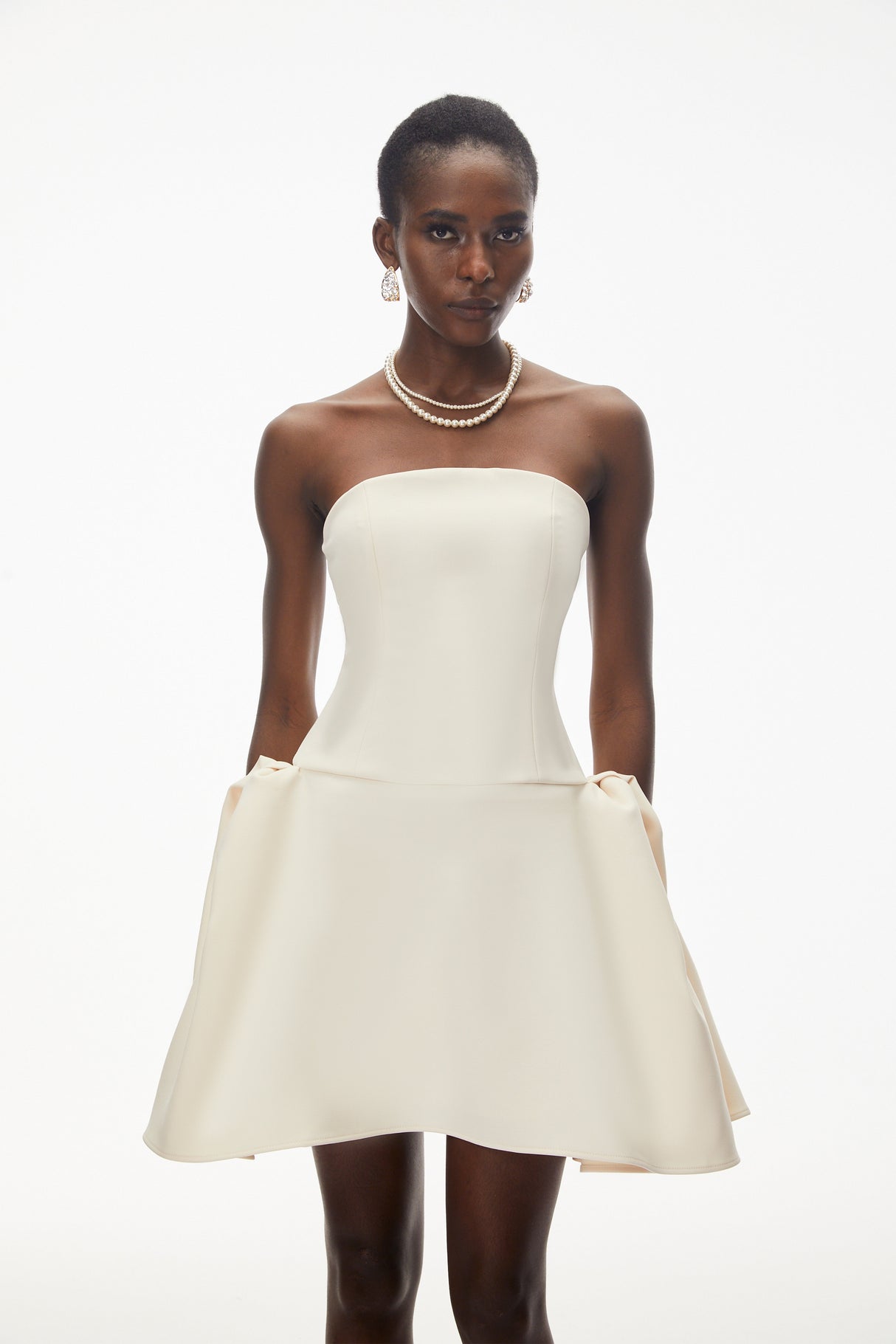 Aurohaya Daryna Ivory Cinched Waist Mini Dress