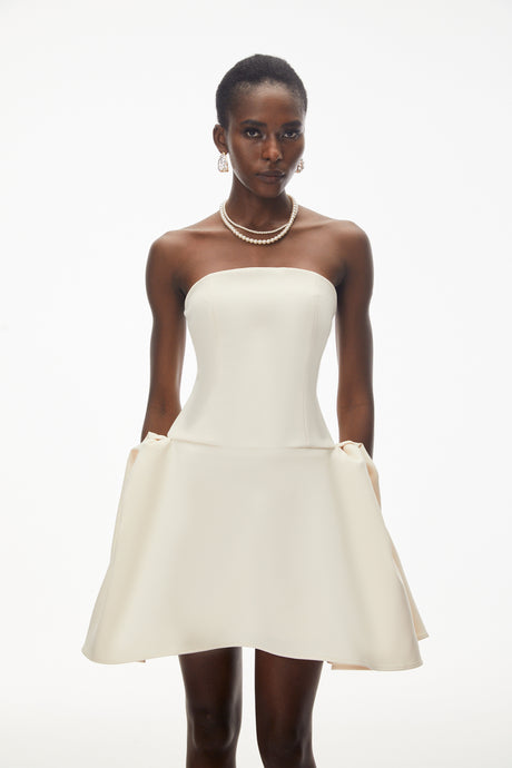 Aurohaya Daryna Ivory Cinched Waist Mini Dress