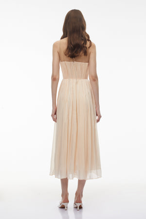 Aurohaya Deirdre Pink Embellishment Ruched Midi Dress