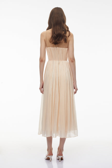 Aurohaya Deirdre Pink Embellishment Ruched Midi Dress