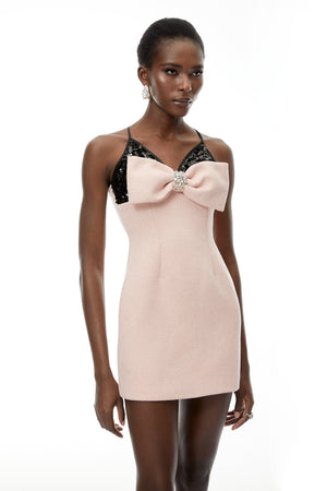 Aurohaya Delphine Pink Color Block Asymmetrical Mini Dress
