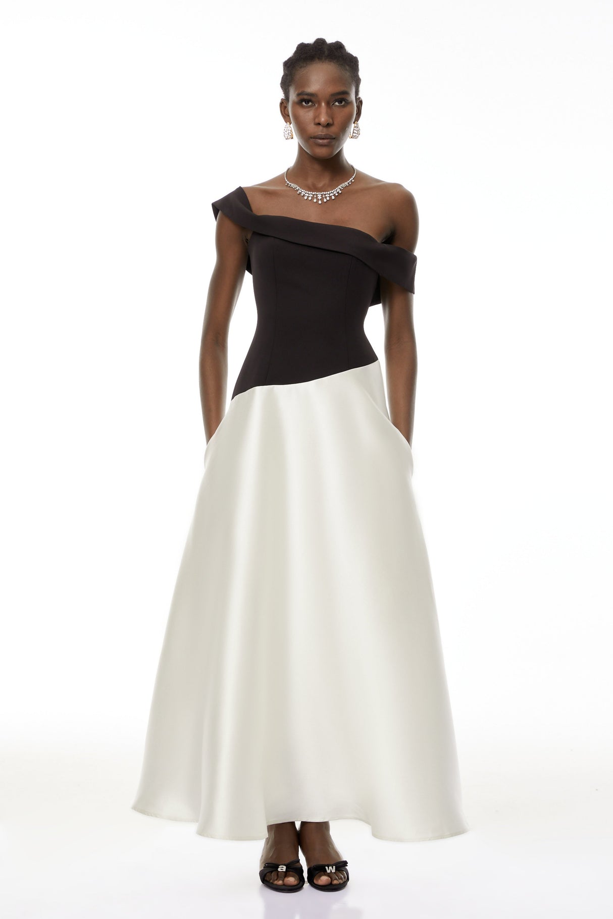 Aurohaya Denisa Black Color Blocked Satin Maxi Dress
