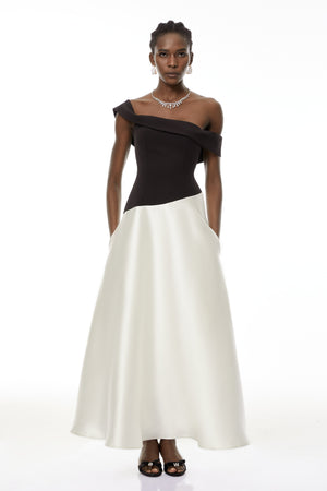 Aurohaya Denisa Black Color Blocked Satin Maxi Dress