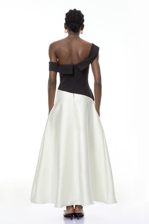 Aurohaya Denisa Black Color Blocked Satin Maxi Dress