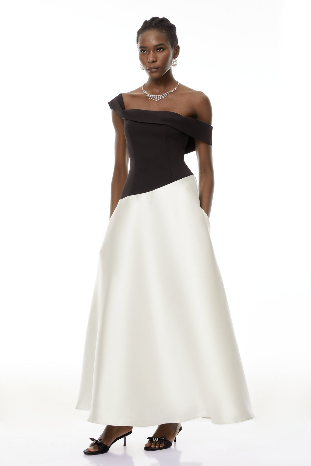 Aurohaya Denisa Black Color Blocked Satin Maxi Dress