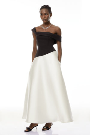 Aurohaya Denisa Black Color Blocked Satin Maxi Dress