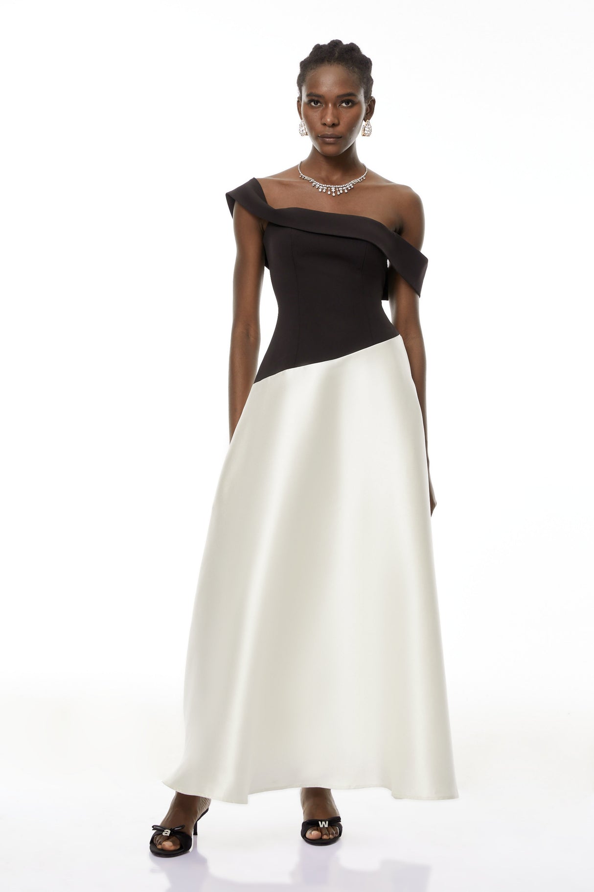 Aurohaya Denisa Black Color Blocked Satin Maxi Dress