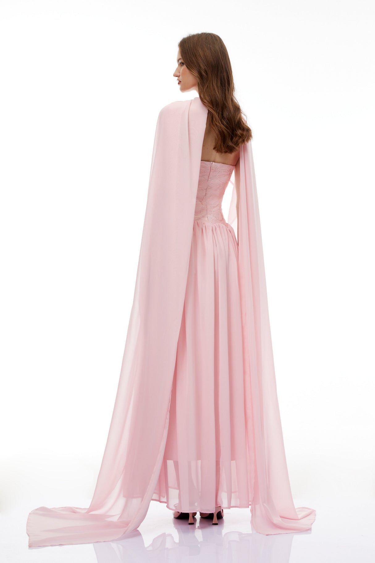 Aurohaya Dobromila Pink Floral Embroidered Pleated Maxi Dress