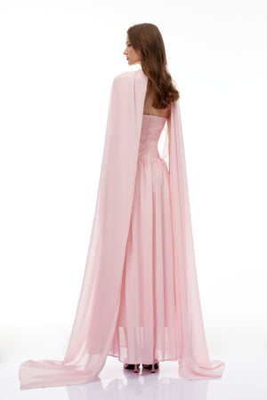 Aurohaya Dobromila Pink Floral Embroidered Pleated Maxi Dress