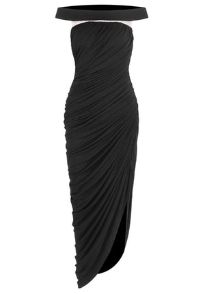 Bardot Draped Mesh Insert Maxi Dress Black