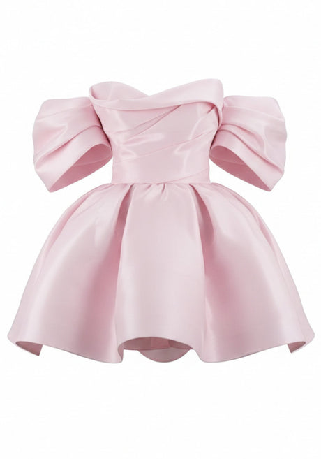 Draped Bardot Skater Dress Pink