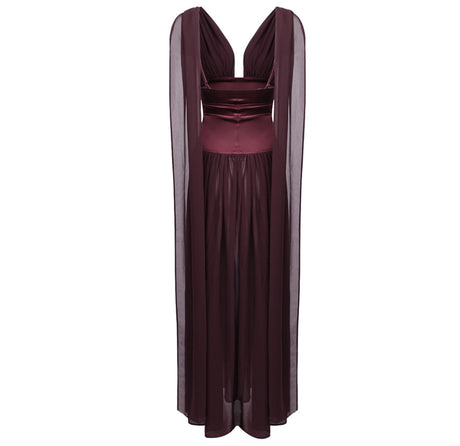 Draped A Line Maxi Dress Burgundy