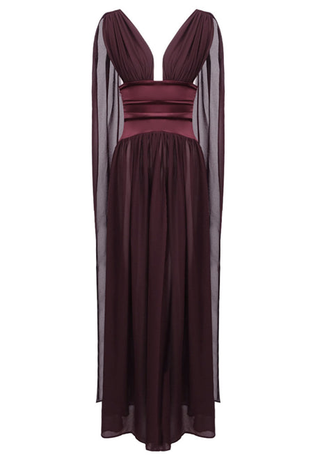 Draped A Line Maxi Dress Burgundy
