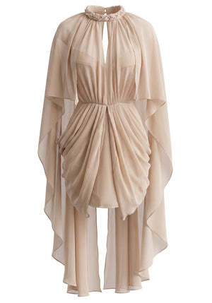 Draped Cape Dress Nude