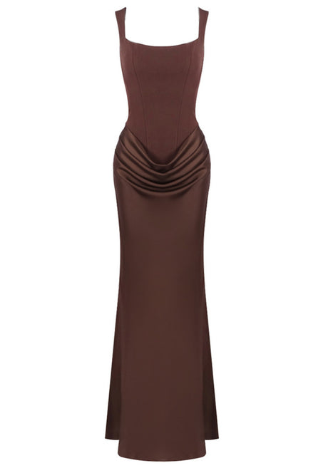 Draped Corset Maxi Dress Brown