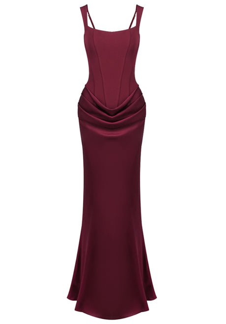 Draped Corset Maxi Dress Burgundy