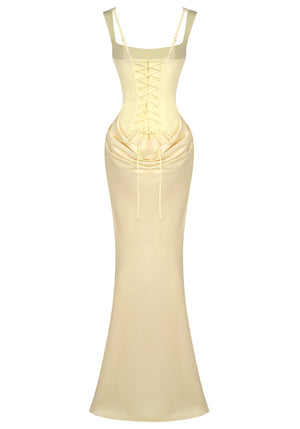 Draped Corset Maxi Dress Light Yellow