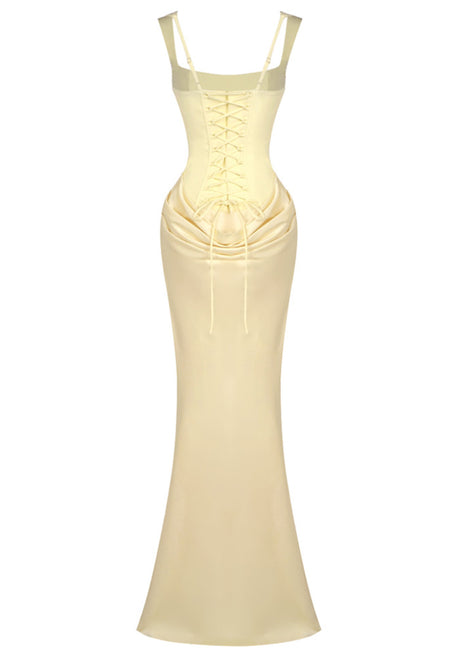 Draped Corset Maxi Dress Light Yellow