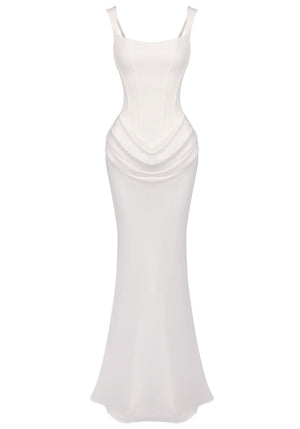 Draped Corset Maxi Dress White