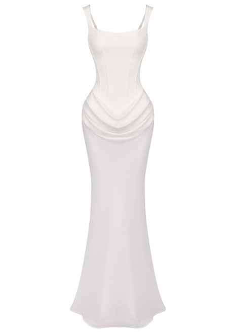 Draped Corset Maxi Dress White