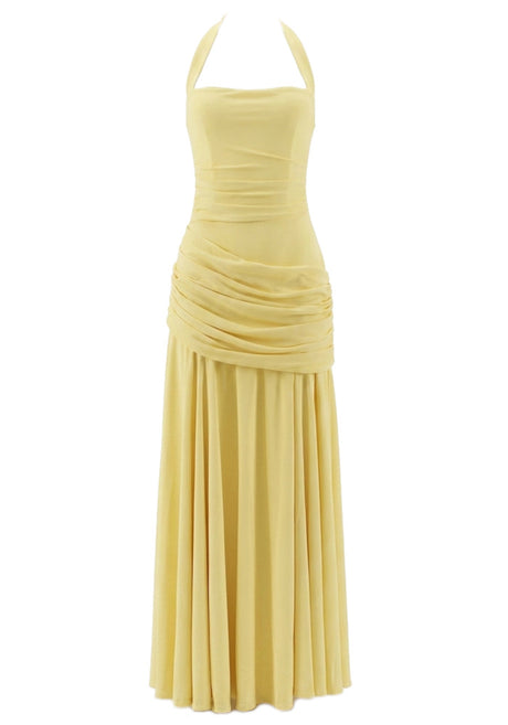 Halter Draped Detail Corset A Line Maxi Dress Yellow