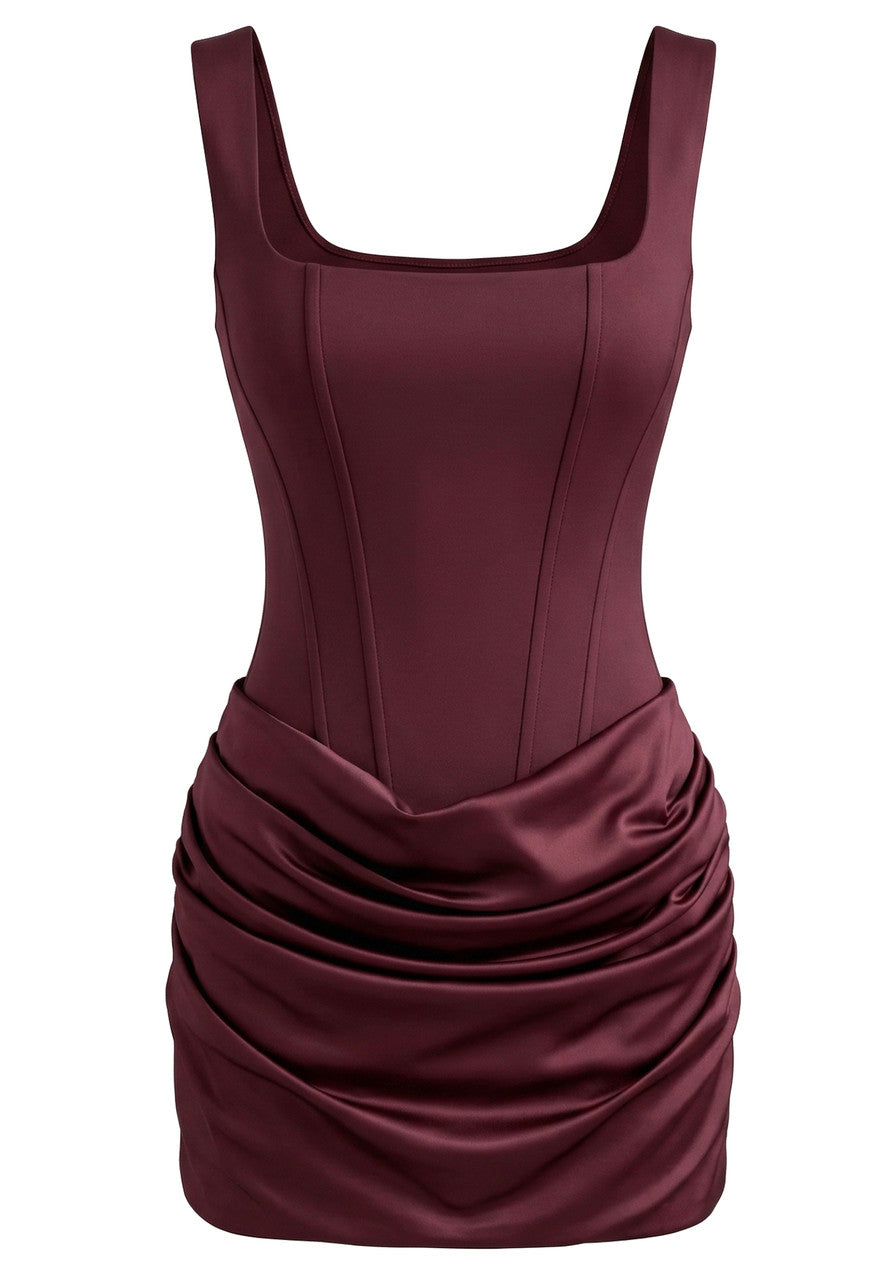 Draped Detail Corset Dress Burgundy