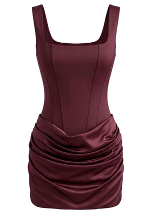 Draped Detail Corset Dress Burgundy