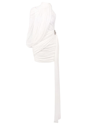 One Shoulder Draped Dress White