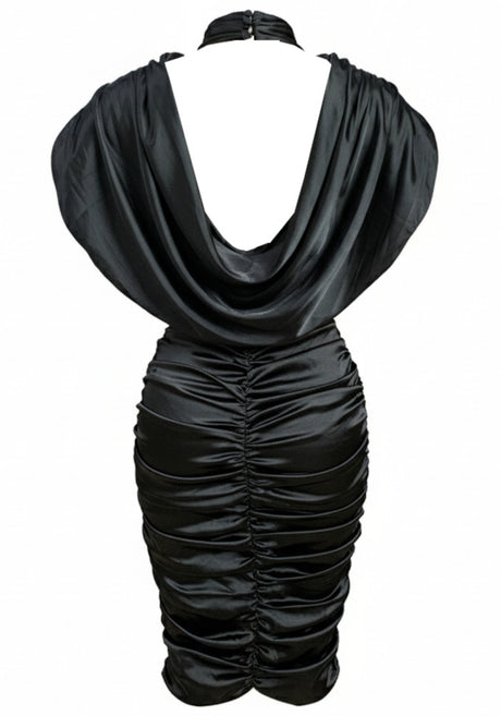 Draped Lace Insert Midi Dress Black