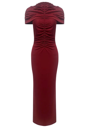 Cap Sleeve Draped Maxi Dress Burgundy