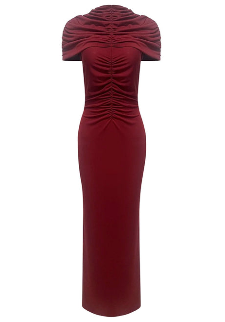 Cap Sleeve Draped Maxi Dress Burgundy