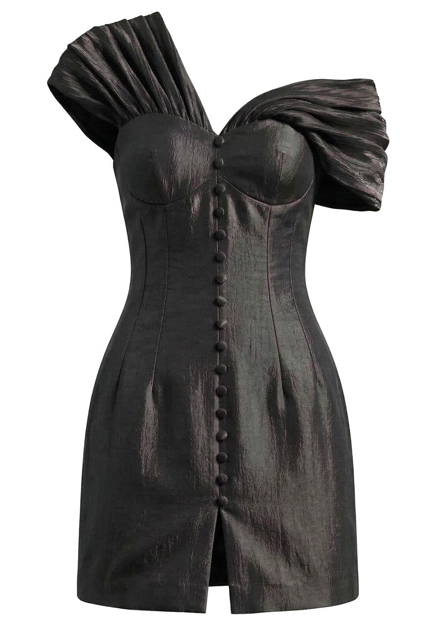 Draped One Shoulder Bardot Dress Black