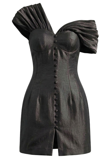 Draped One Shoulder Bardot Dress Black