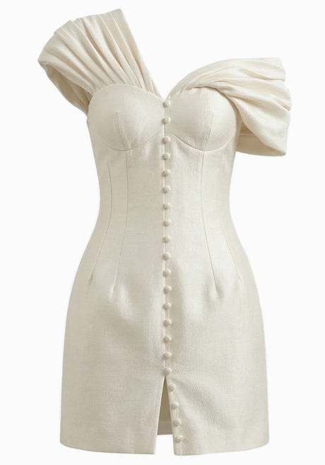 Draped One Shoulder Bardot Dress Ivory